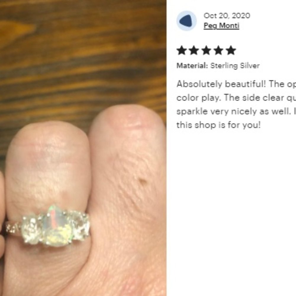 Opal raw crystal sterling silver engagement ring - Picture 5 of 6